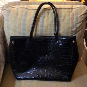 Black leather tote